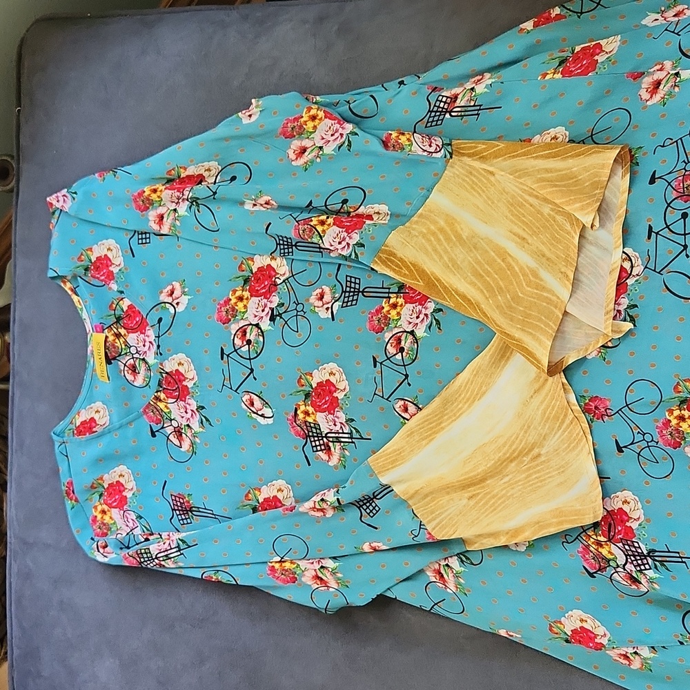 Benares Tunic with Bicycle / Floral Print, size Small